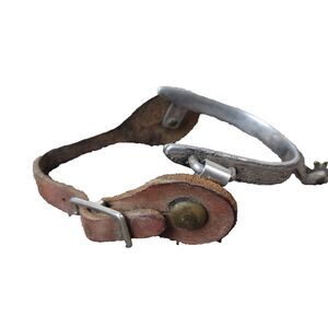 Single Vintage Silver Flower Engraved & Leather Spur ~ Brown - Unbranded